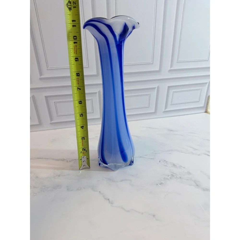 VTG Hand Blown Blue Streaked Murano Style Art‎ Glass 11